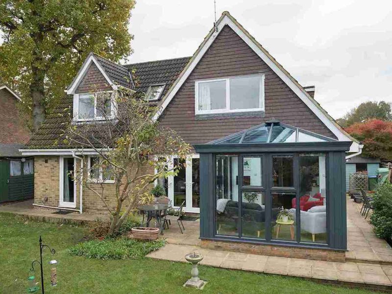 Glass roof conservatory with pelmets